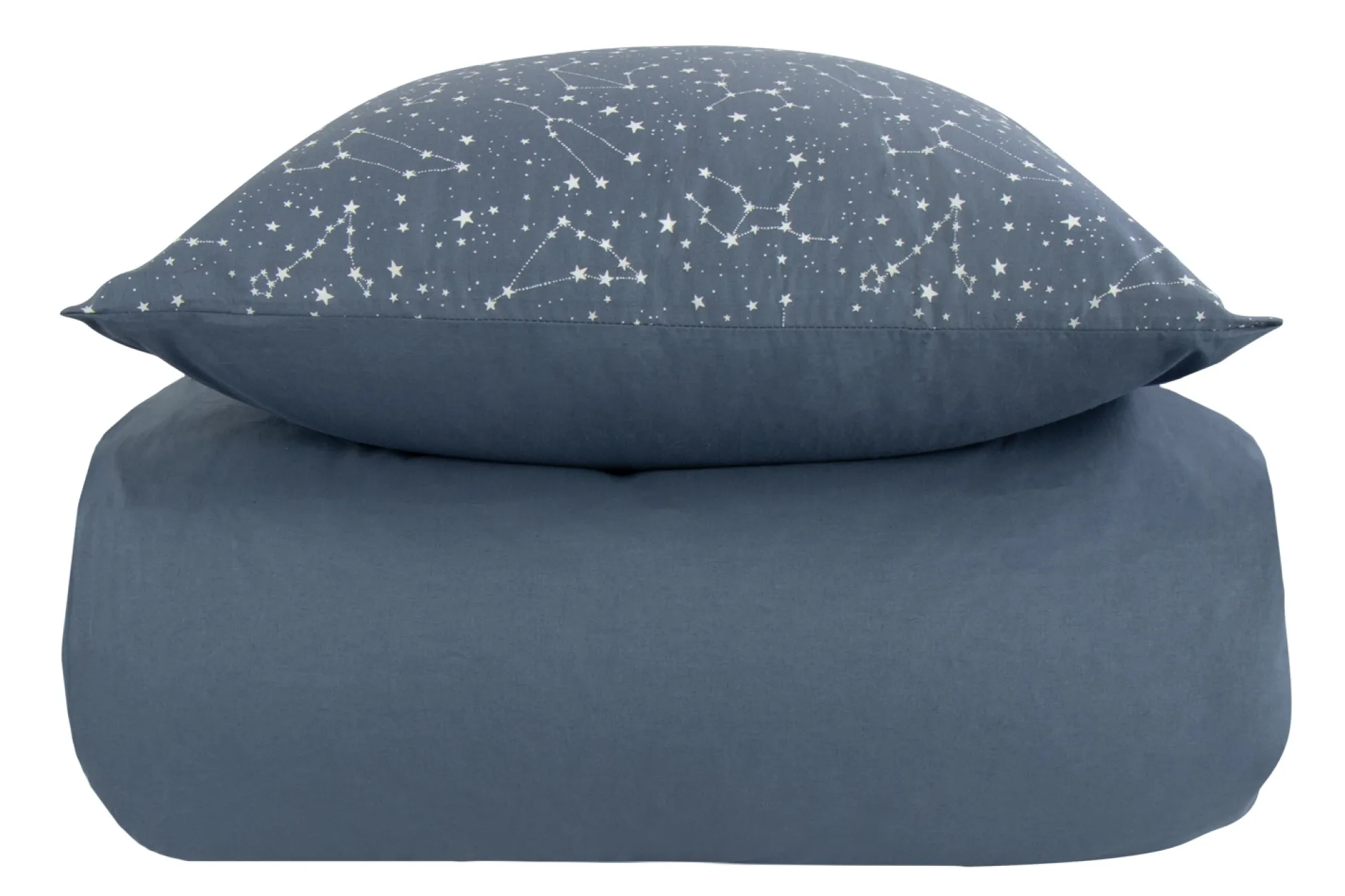 Dobbelt sengetøj 240x220 cm - 100% Bomuld - Zodiac blue - Vendbart med stjerner