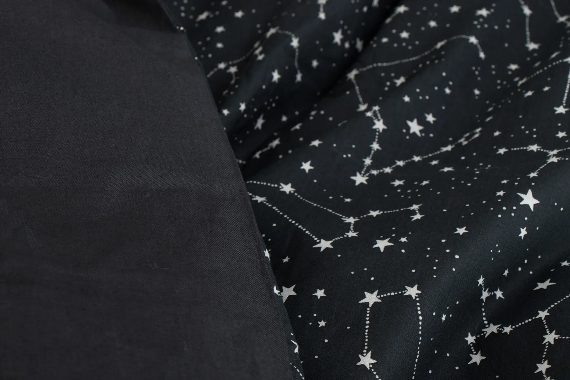 Dobbelt sengetøj 240x220 cm - 100% Bomuld - Zodiac black - Vendbart med stjerner