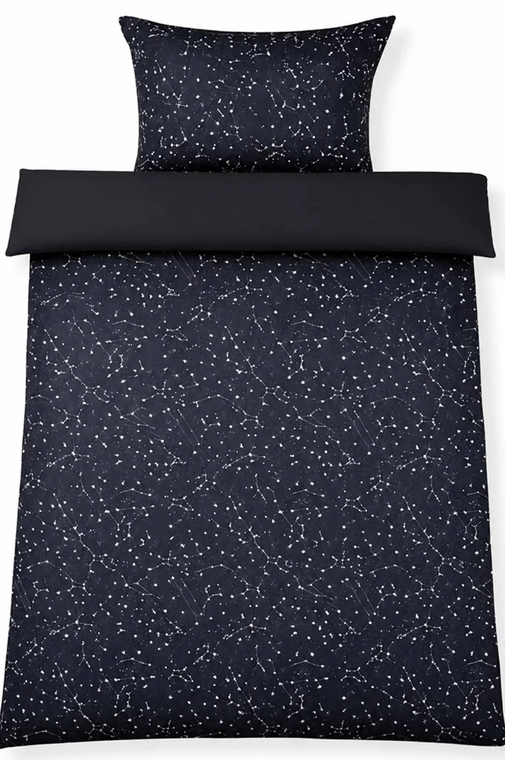 Dobbelt sengetøj 240x220 cm - 100% Bomuld - Zodiac black - Vendbart med stjerner