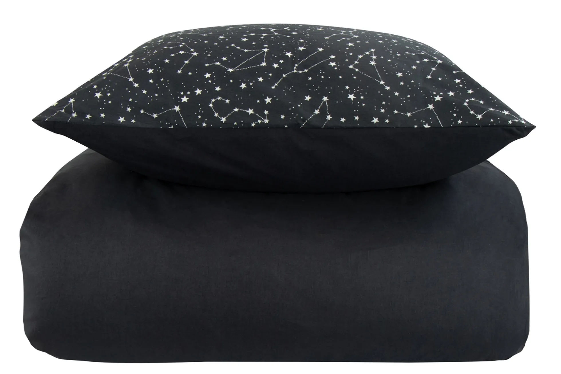 Dobbelt sengetøj 240x220 cm - 100% Bomuld - Zodiac black - Vendbart med stjerner