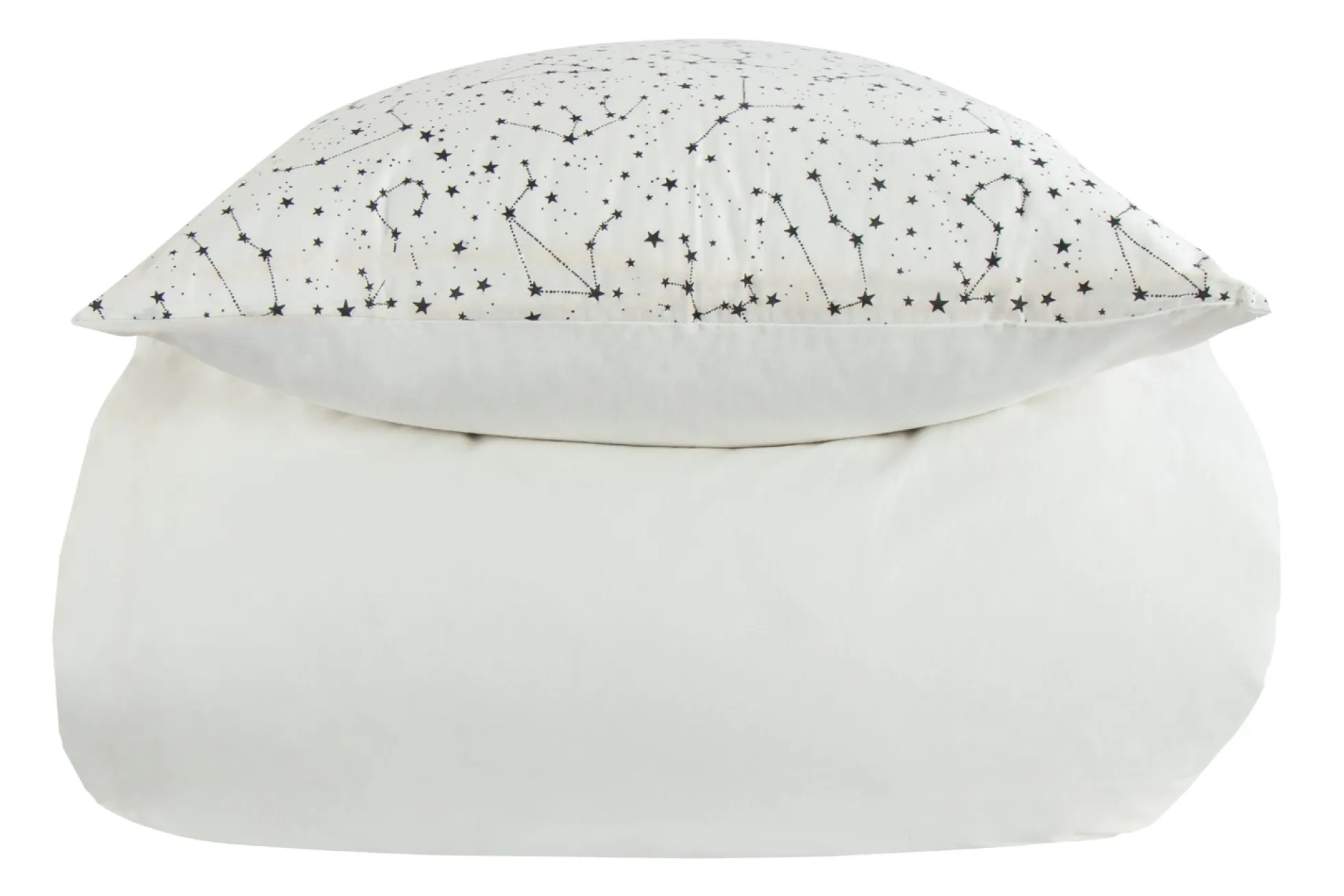 Dobbelt sengetøj 200x200 cm - 100% Bomuld - Zodiac white - Vendbart med stjerner