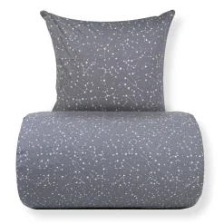 Dobbelt sengetøj 200x200 cm - 100% Bomuld - Zodiac grey - Vendbart med stjerner