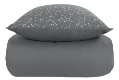 Dobbelt sengetøj 200x200 cm - 100% Bomuld - Zodiac grey - Vendbart med stjerner