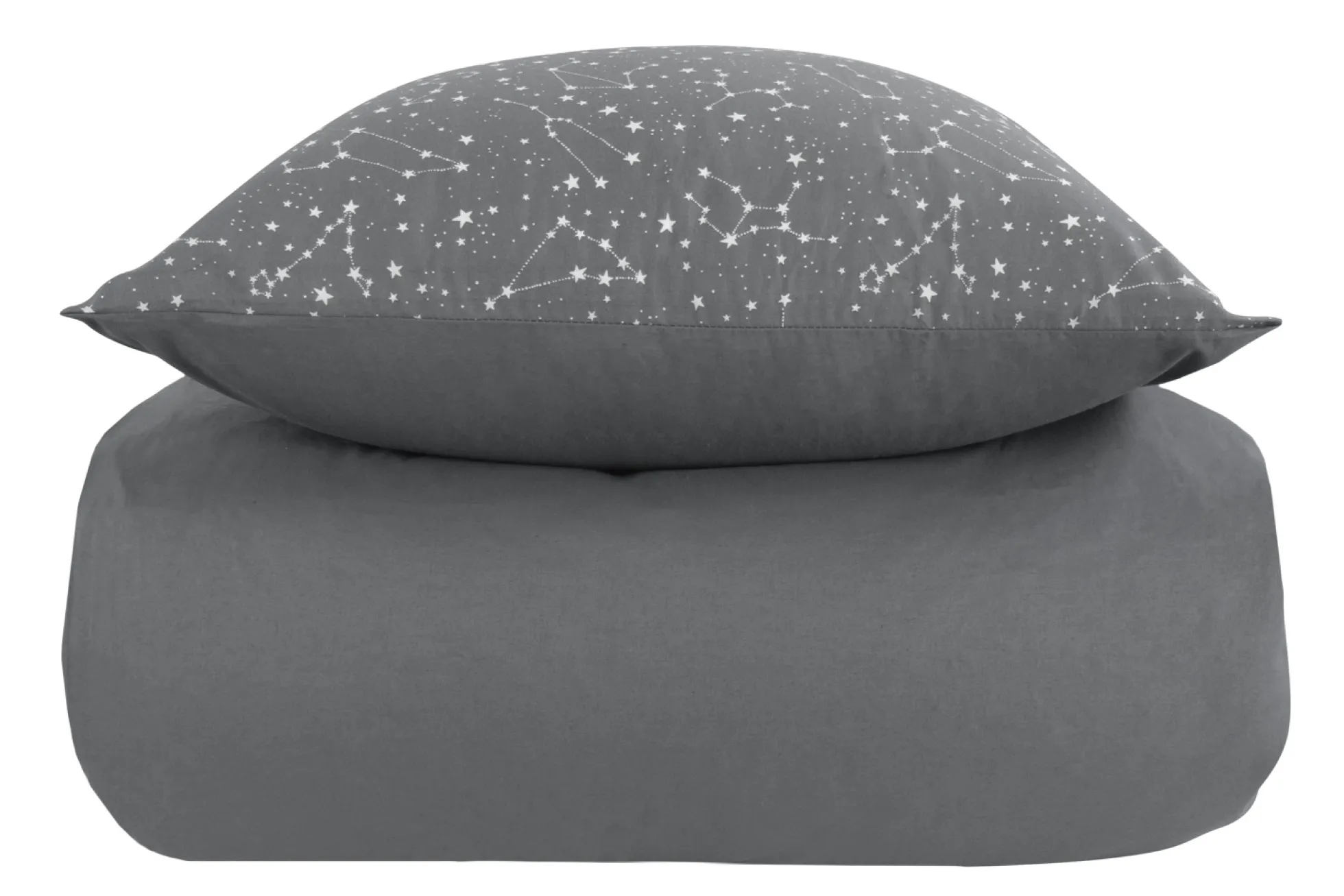 Dobbelt sengetøj 200x200 cm - 100% Bomuld - Zodiac grey - Vendbart med stjerner