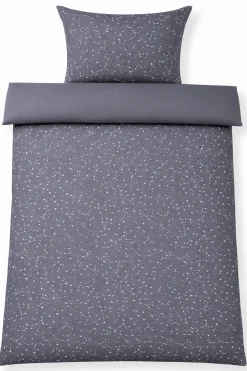 Dobbelt sengetøj 200x200 cm - 100% Bomuld - Zodiac grey - Vendbart med stjerner