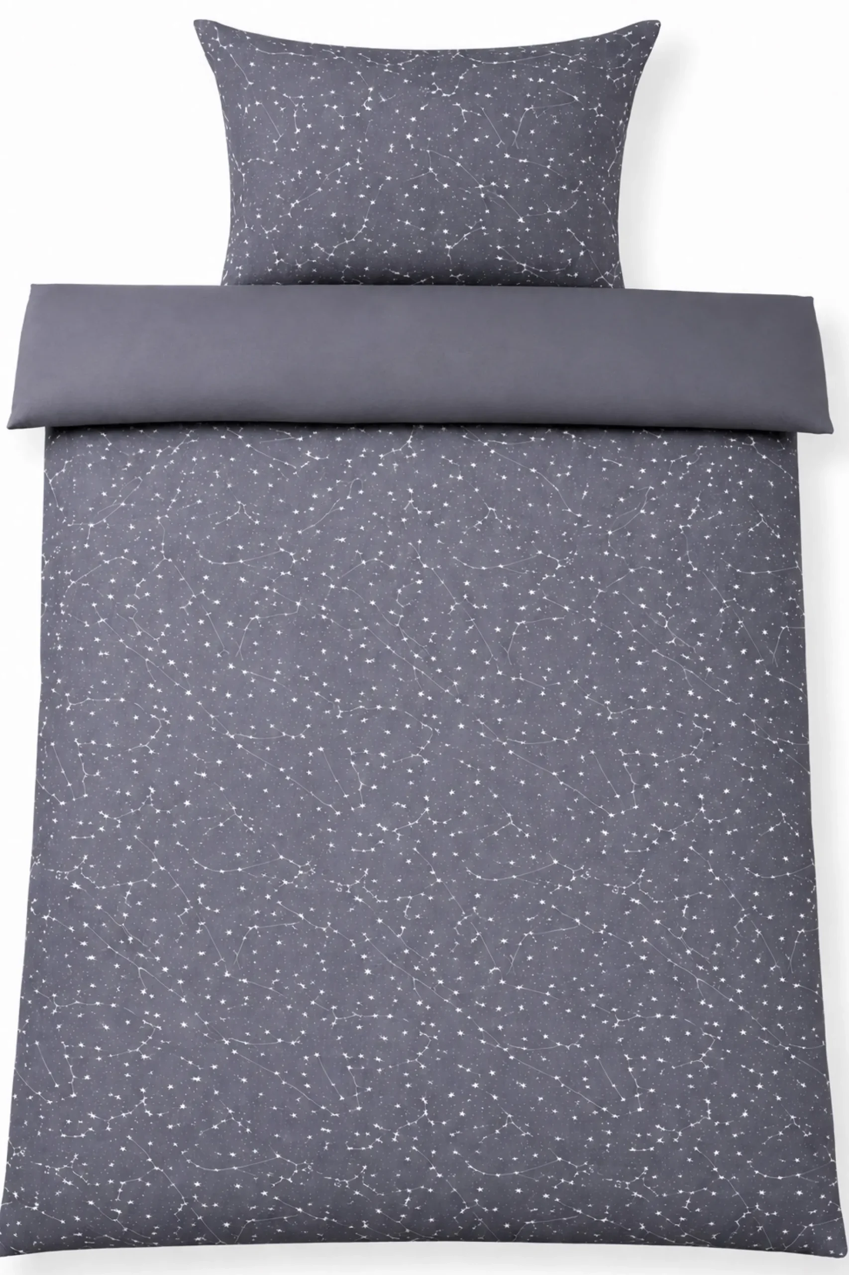 Dobbelt sengetøj 200x200 cm - 100% Bomuld - Zodiac grey - Vendbart med stjerner