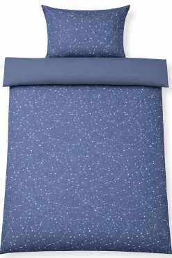 Dobbelt sengetøj 200x200 cm - 100% Bomuld - Zodiac blue - Vendbart med stjerner