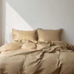 Dobbelt sengetøj 240x220 cm - Egyptisk bomuld - Beige jacquardvævede striber