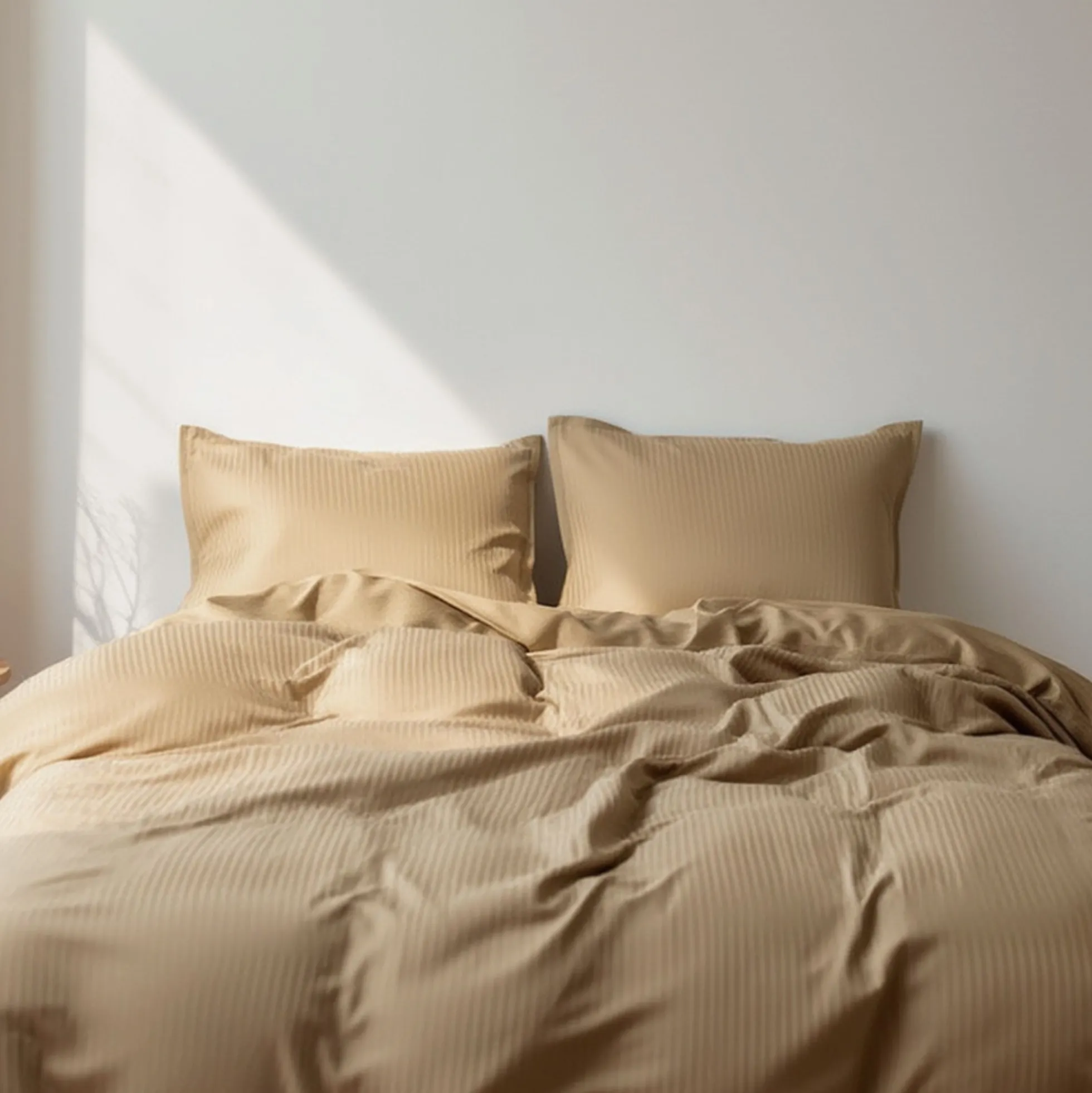 Dobbelt sengetøj 240x220 cm - Egyptisk bomuld - Beige jacquardvævede striber