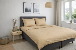 Dobbelt sengetøj 240x220 cm - Egyptisk bomuld - Beige jacquardvævede striber
