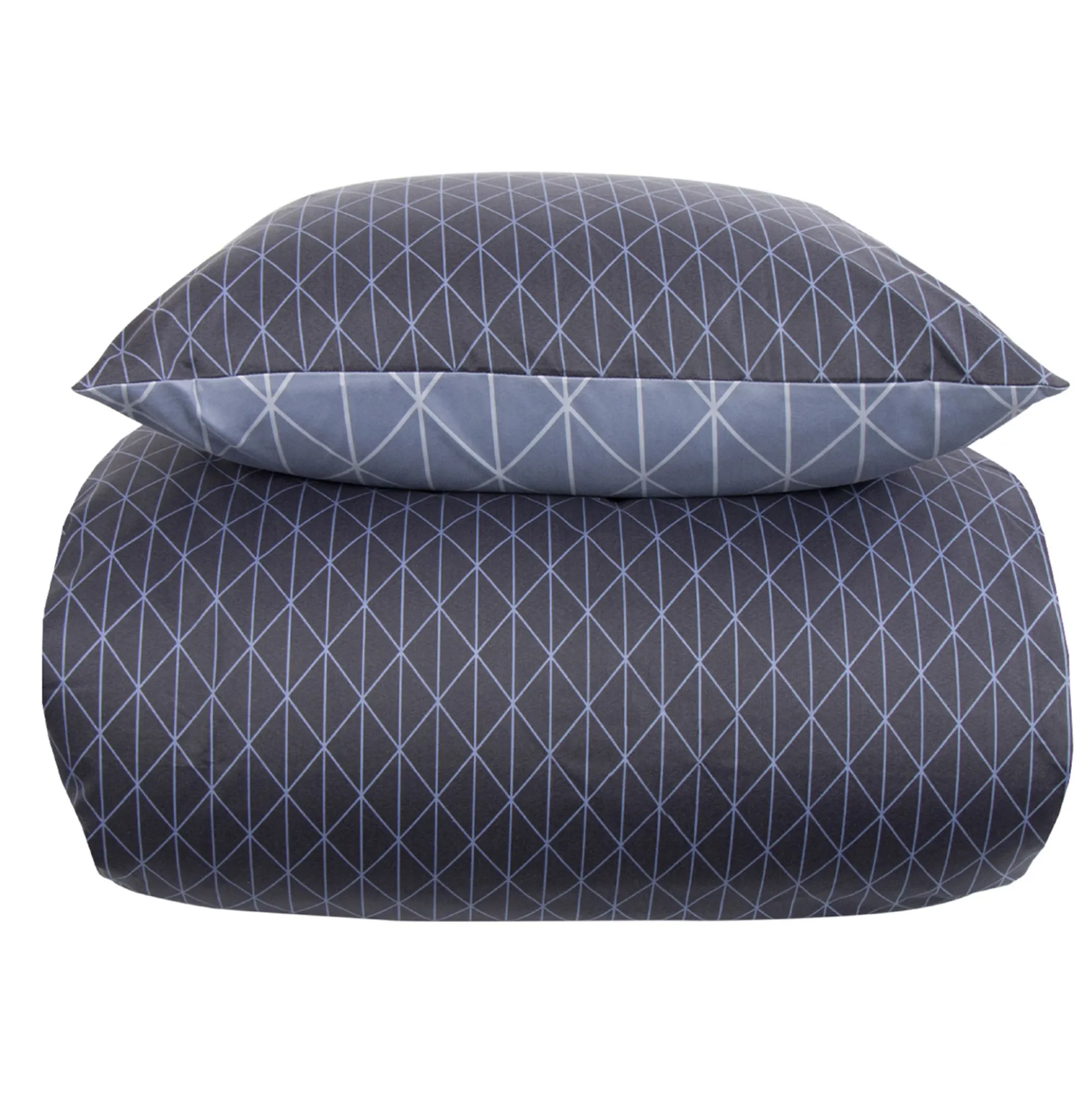 Dobbelt sengetøj 240x220 cm - Microfiber - Vendbart blåt harlekin print