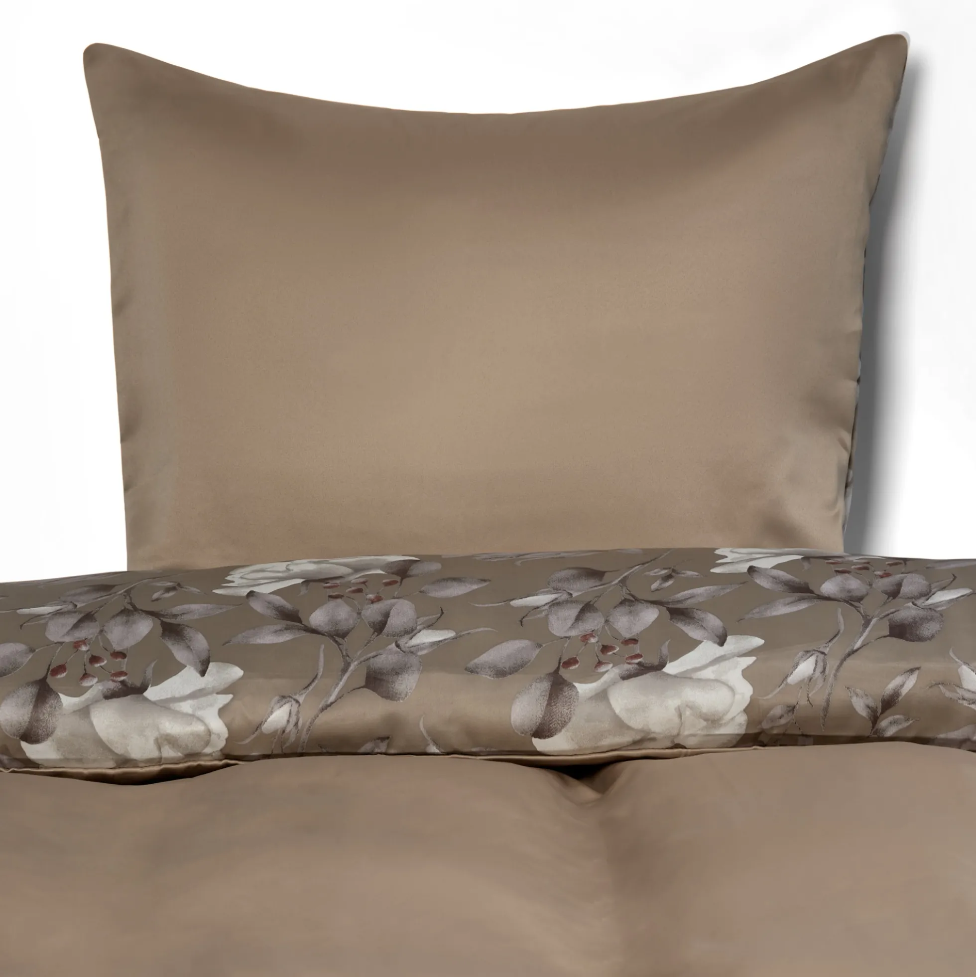 Dobbelt sengetøj 240x220 cm - Satin - Brunt vendbart blomster design