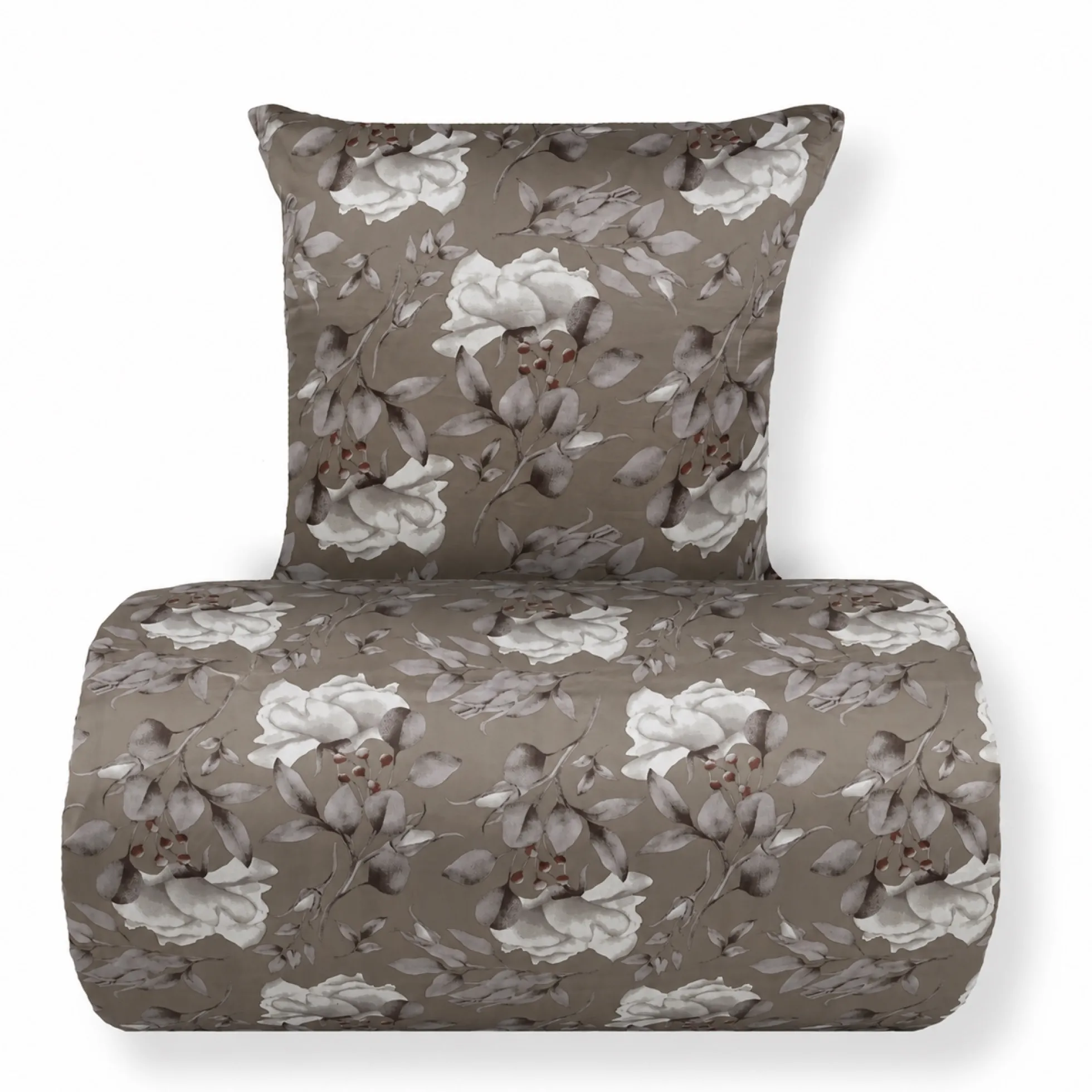 Dobbelt sengetøj 240x220 cm - Satin - Brunt vendbart blomster design