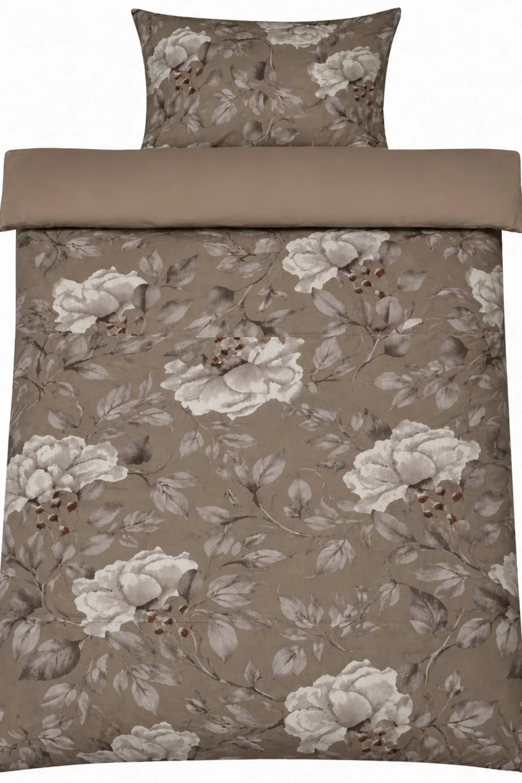 Dobbelt sengetøj 240x220 cm - Satin - Brunt vendbart blomster design