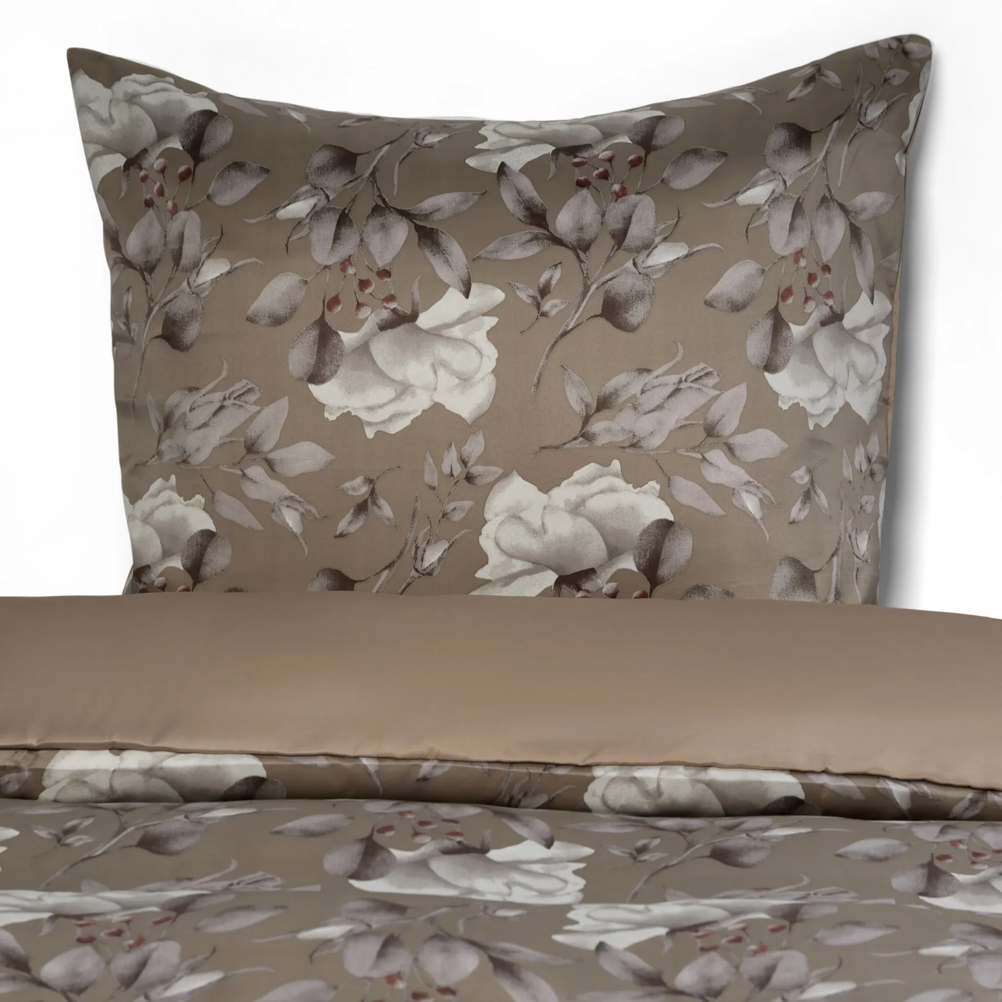Dobbelt sengetøj 240x220 cm - Satin - Brunt vendbart blomster design