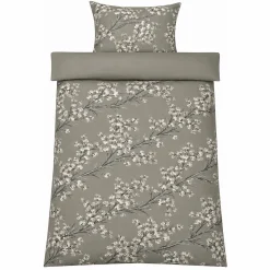 Dobbelt sengetøj 200x220 cm - Satin - Grønt vendbart blomster design
