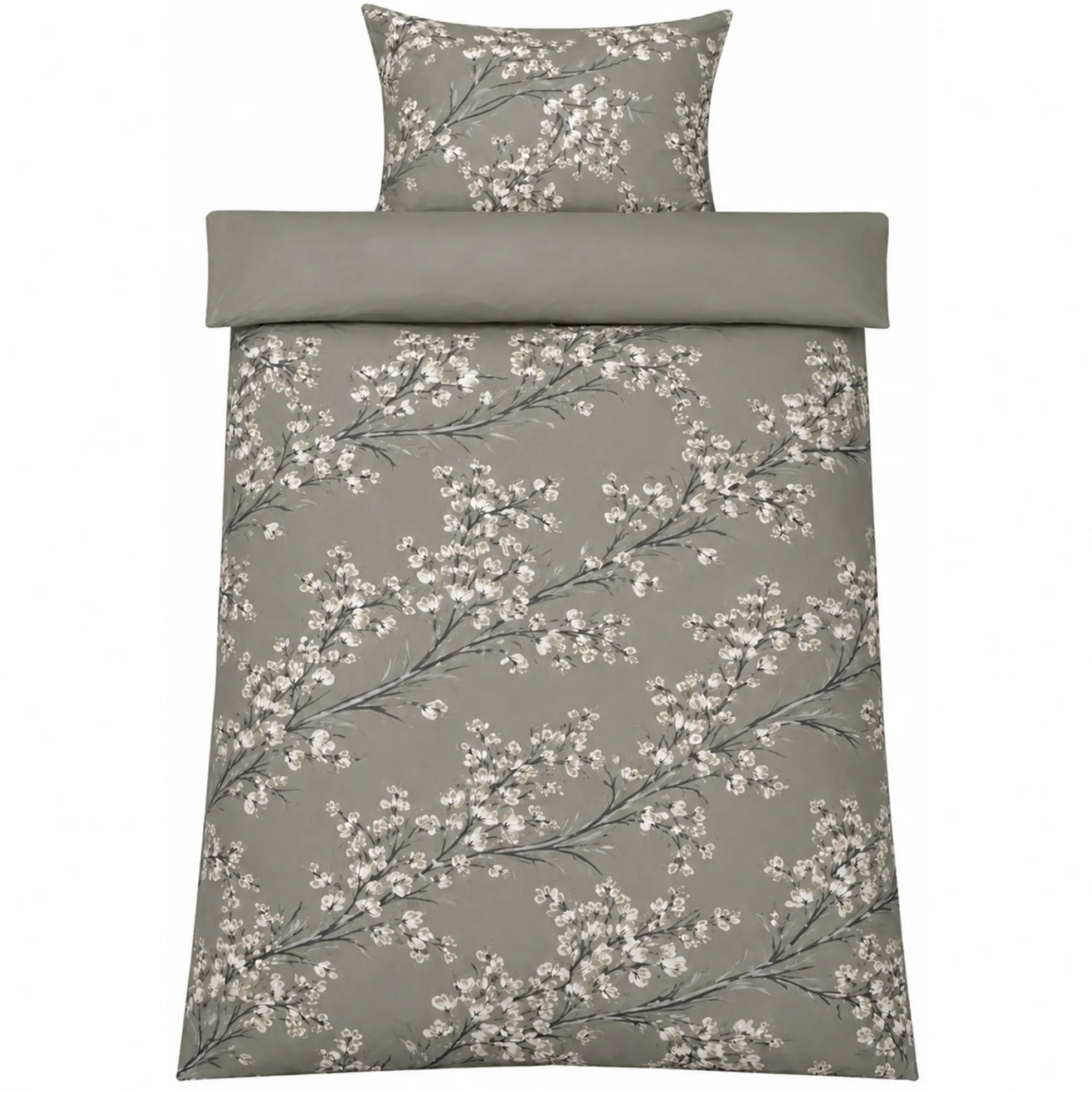 Dobbelt sengetøj 200x220 cm - Satin - Grønt vendbart blomster design