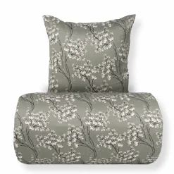 Dobbelt sengetøj 200x220 cm - Satin - Grønt vendbart blomster design