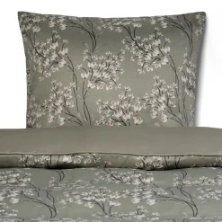 Dobbelt sengetøj 200x220 cm - Satin - Grønt vendbart blomster design