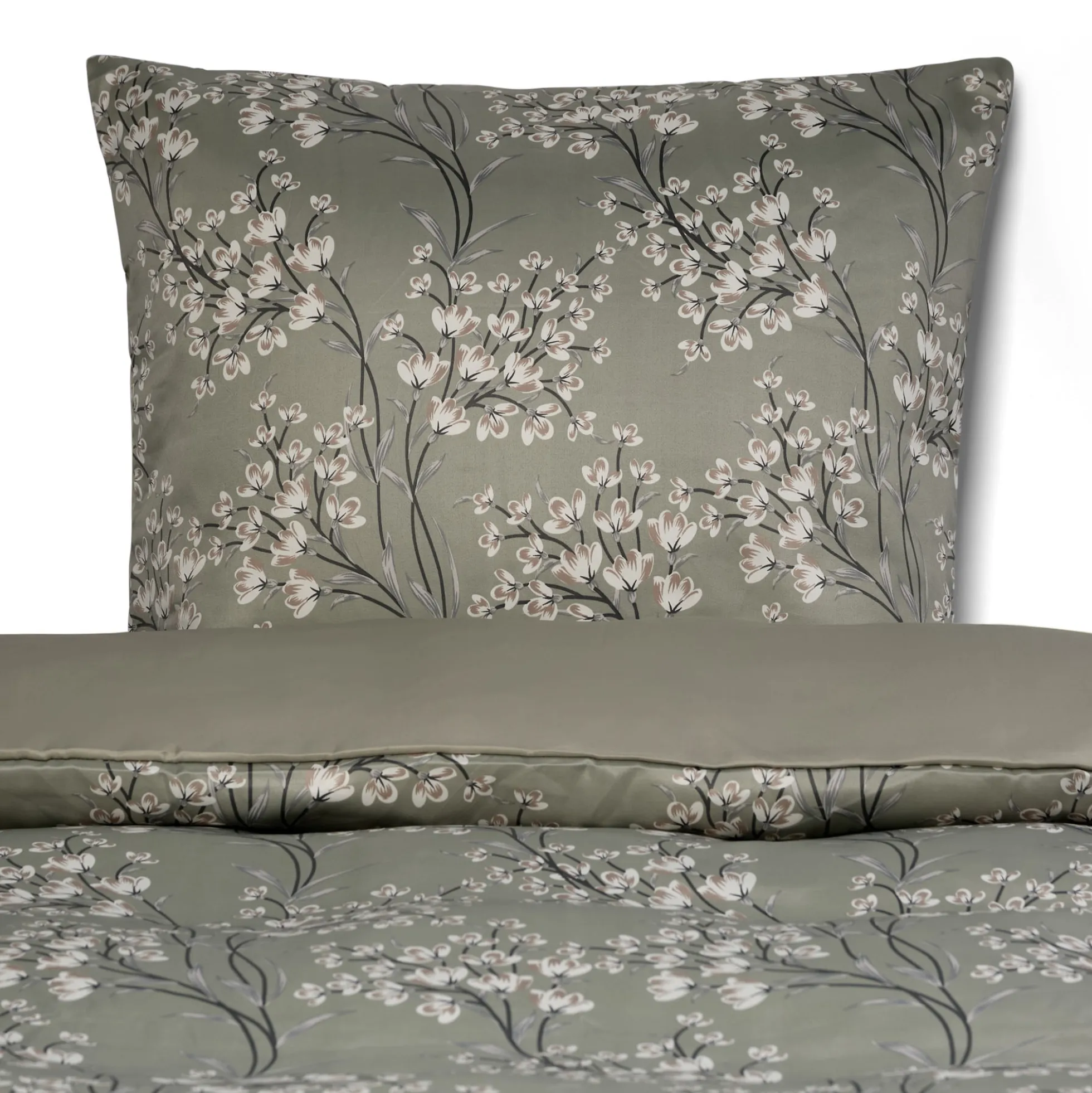 Dobbelt sengetøj 200x220 cm - Satin - Grønt vendbart blomster design