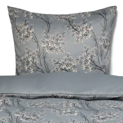 Dobbelt sengetøj 240x220 cm - Satin - Lyseblåt vendbart blomster design