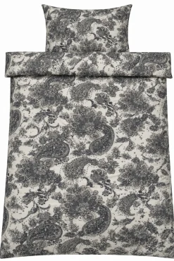 Dobbelt sengetøj 200x220 cm - Satin - Sandfarvet blomstret design
