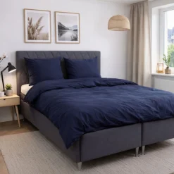 Dobbelt sengetøj 200x220 cm - Stonewashed - Firm deep blue