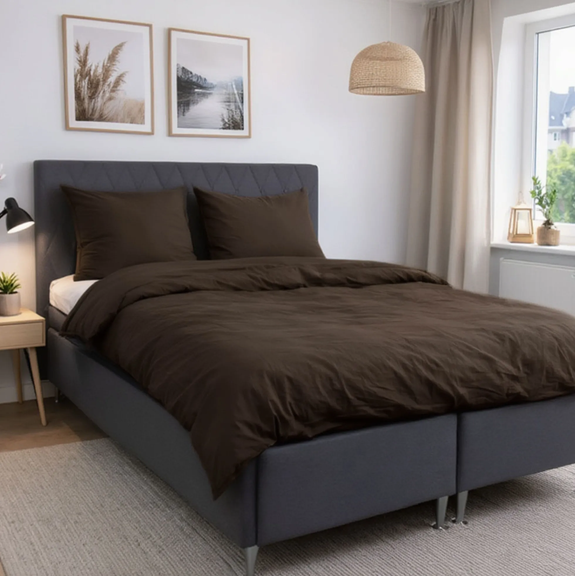 Dobbelt sengetøj 200x220 cm - Stonewashed - Firm dark brown