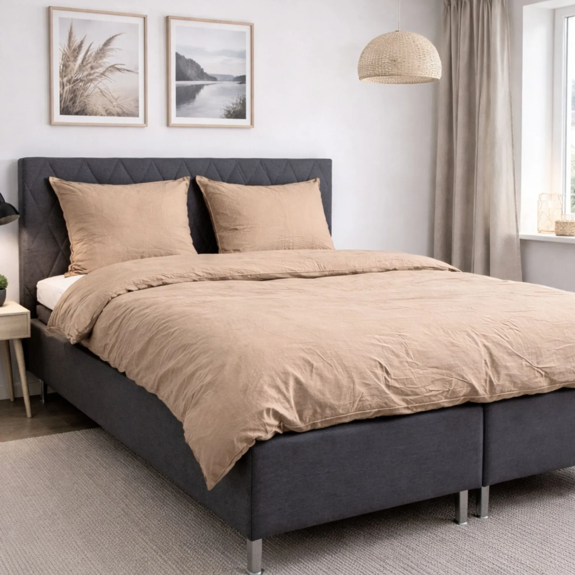 Dobbelt sengetøj 200x220 cm - Stonewashed - Firm brown