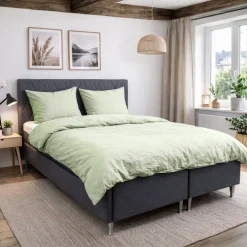 Dobbelt sengetøj 200x200 cm - Stonewashed - Firm olive