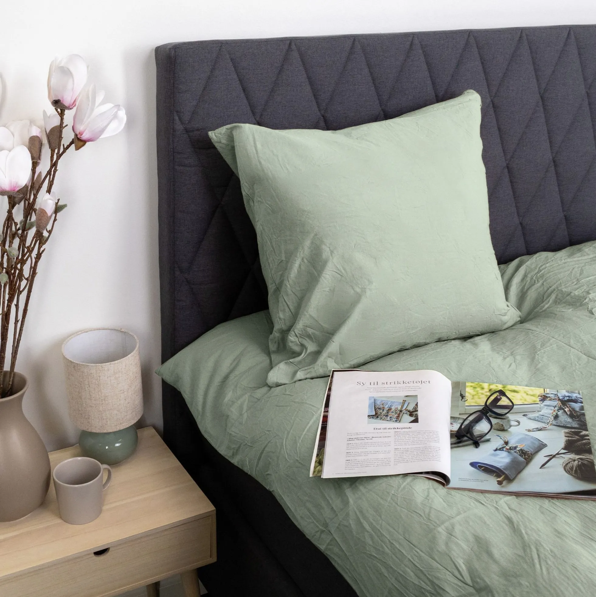 Dobbelt sengetøj 200x200 cm - Stonewashed - Firm olive
