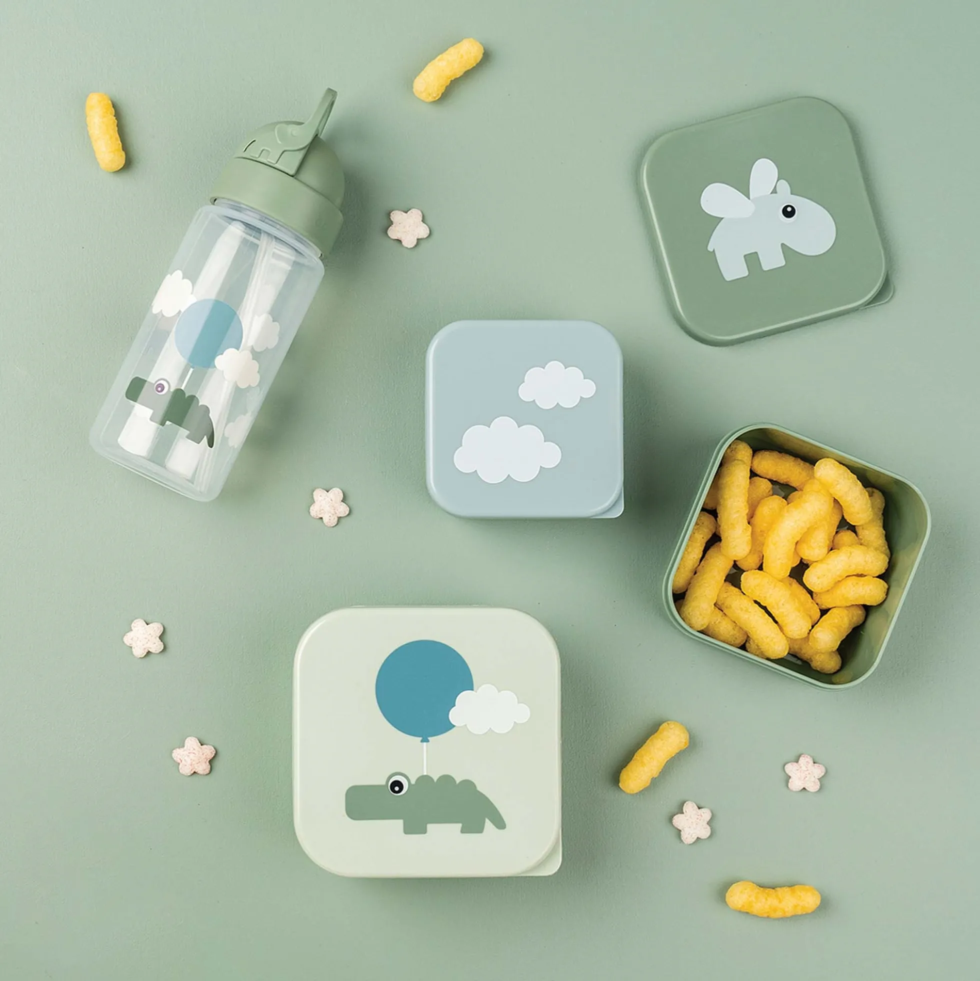 Done By Deer snack boks sæt 3 stk. - Happy Clouds - Grøn