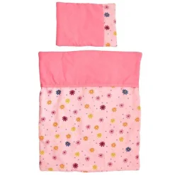 Dukke dyne og pude med blomster - 46 cm