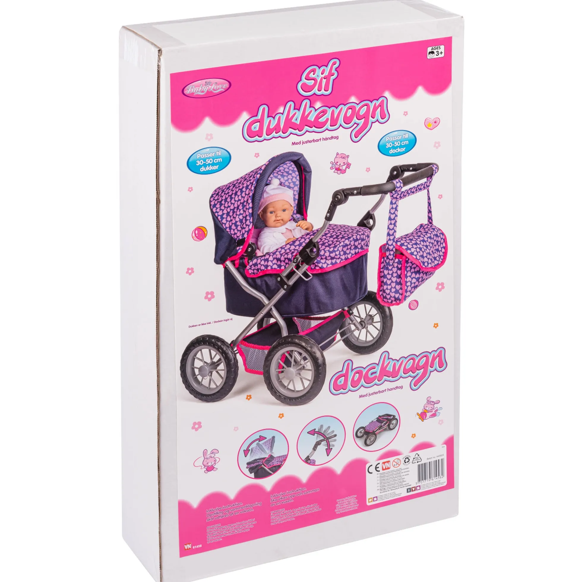 Dukkevogn i metal og stof - Passer til 30-50 cm dukker
