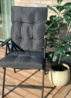 Eksklusiv havehynde til positionsstol - Ekstra blød 7 cm tyk luksus havehynde til høj stoleryg - Moderne button design antracit grå stolehynde - UV beskyttet Nordstrand Home hynde