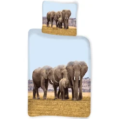 Elefant sengetøj - 100% bomuld - Børnesengetøj 140x200 cm - Elefant familie