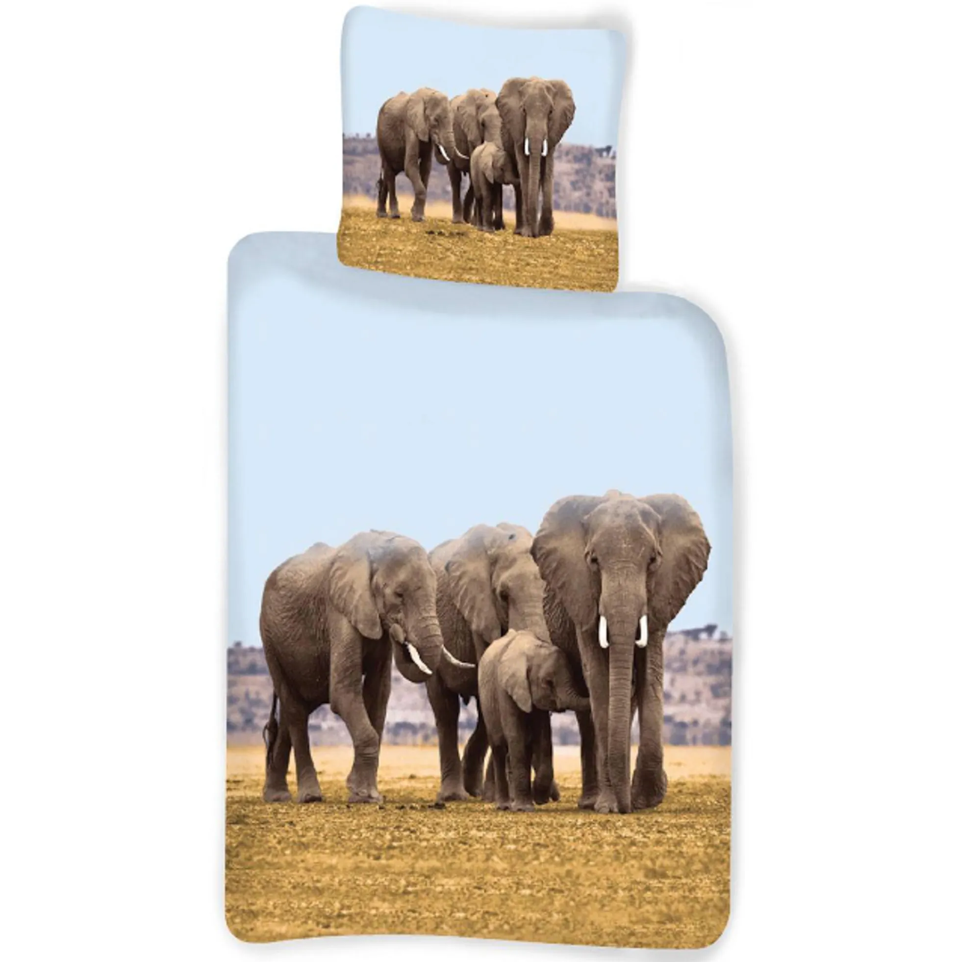 Elefant sengetøj - 100% bomuld - Børnesengetøj 140x200 cm - Elefant familie