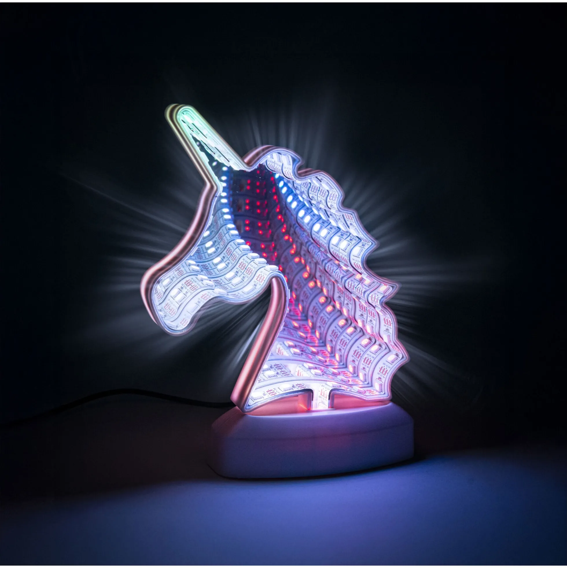 Enhjørning infinity lampe med farveskiftende LED-lys - 19x15 cm
