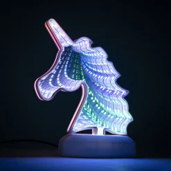 Enhjørning infinity lampe med farveskiftende LED-lys - 19x15 cm