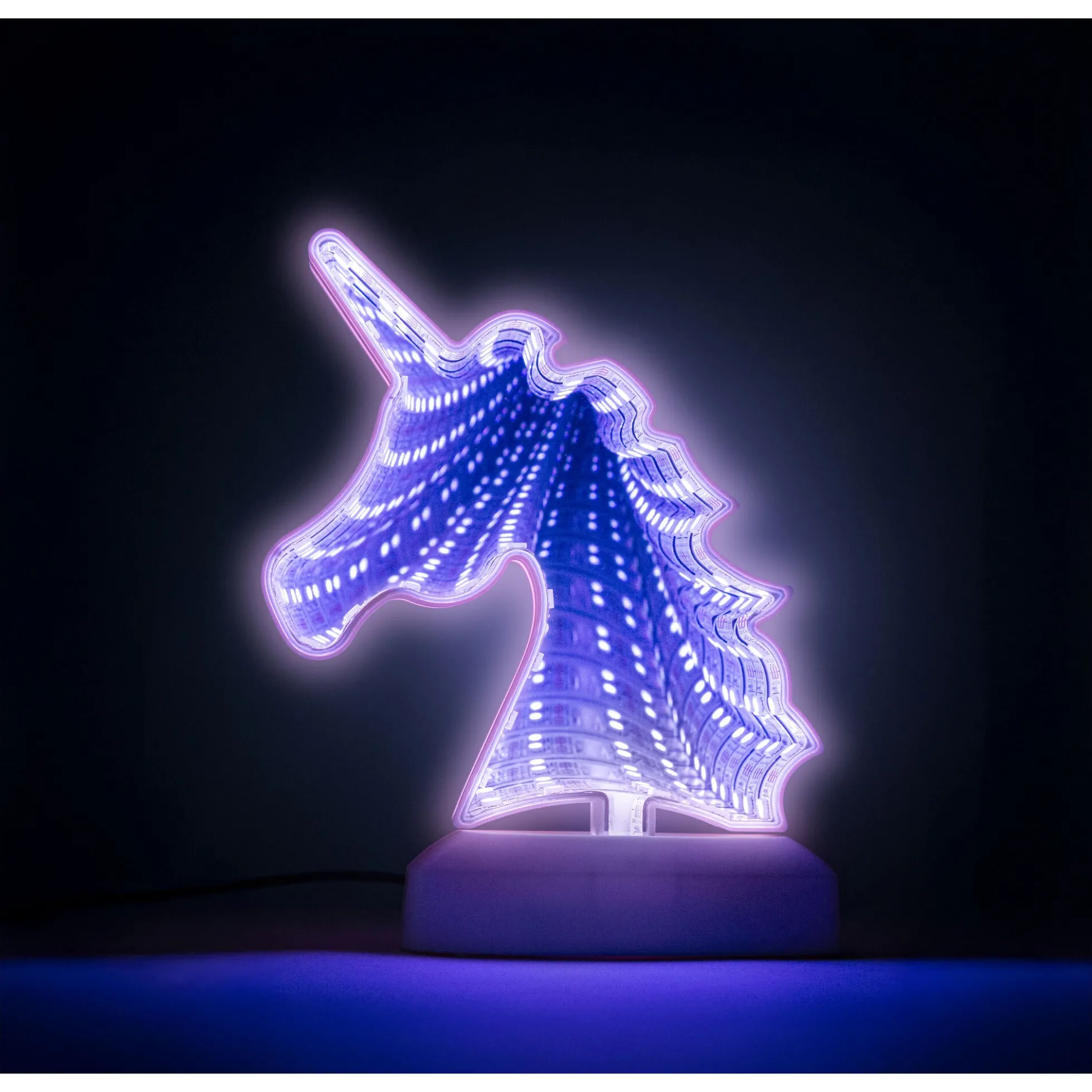 Enhjørning infinity lampe med farveskiftende LED-lys - 19x15 cm