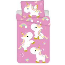 Enhjørning sengetøj - 150x210 cm - Unicorn børnesengetøj - 2 i 1 design - Sengesæt i 100% bomuld