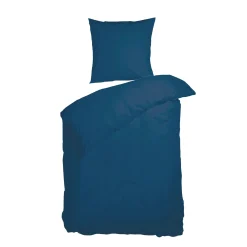 Ensfarvet sengetøj 140x220 cm - Blåt sengesæt - 100% GOTS økologisk bomuld - Kelly Uni Blue - Nordisk Tekstil sengelinned