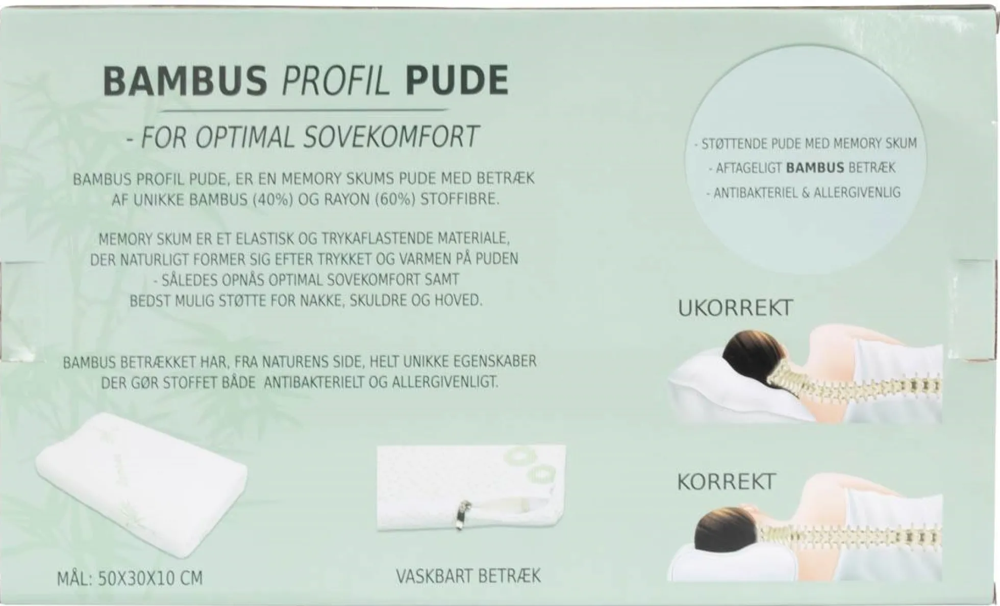 Ergonomisk bambus pude - Nakkepude i memory skum - Zen Sleep