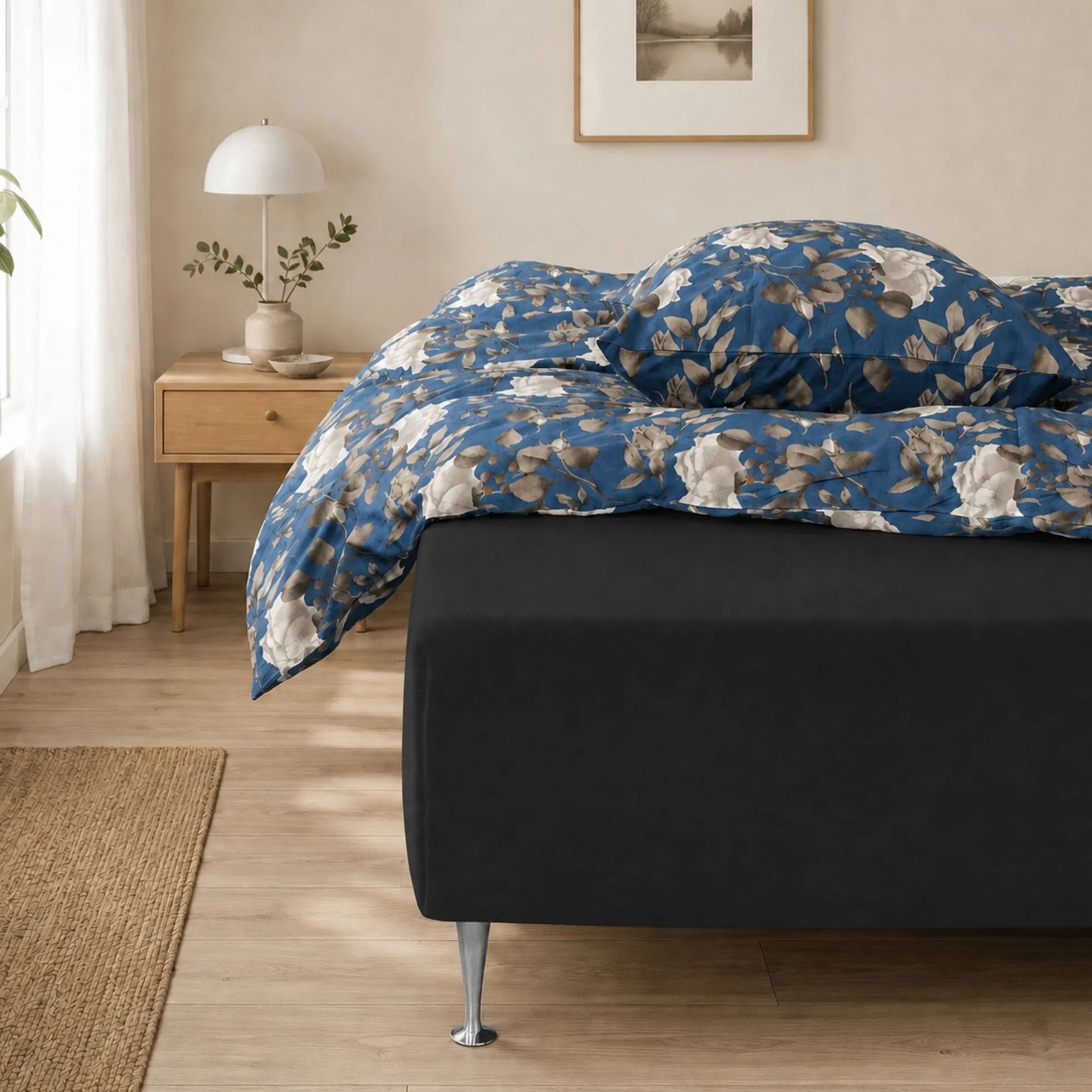 Faconlagen 140x200 cm - 100% blødt bomulds lagen - Sort boxlagen til madras by Nordstrand Home