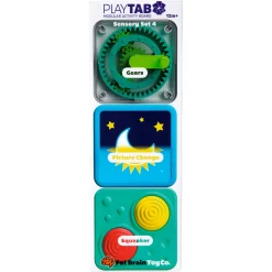 Fat Brain PlayTab sansebrikker til baseplade - Tandhjuls-, billedskift- og trykknapbrik - 3 stk.