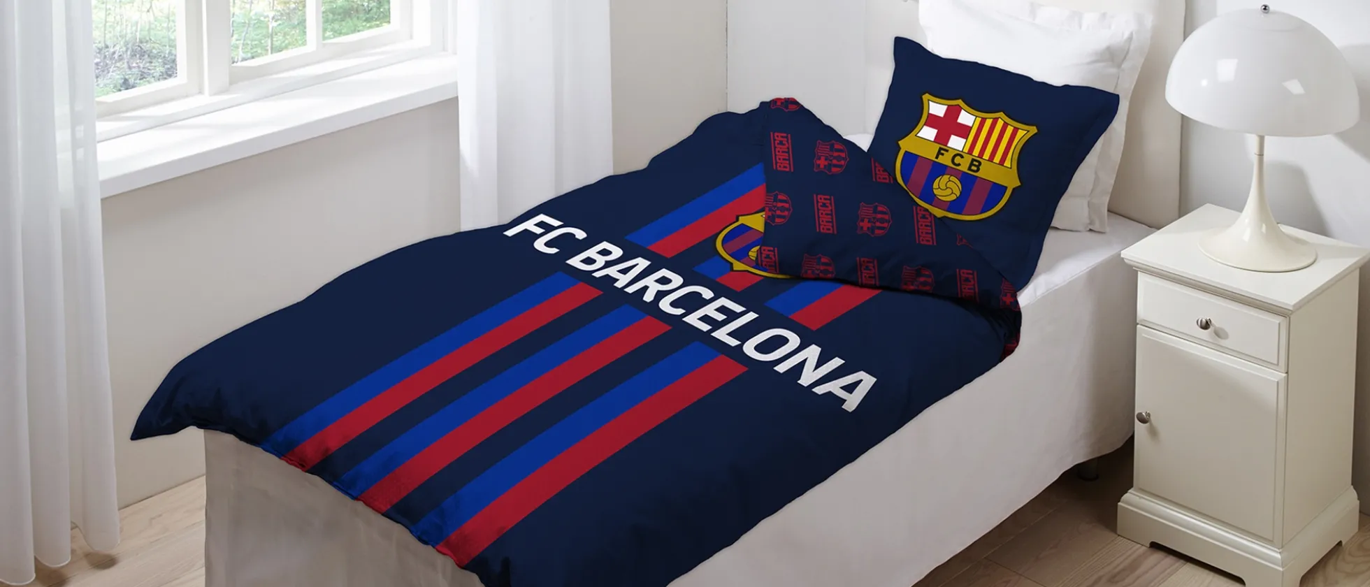 FC Barcelona sengetøj - 100% bomuld - Børnesengetøj 140x200 cm - Fodbold sengetøj