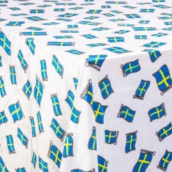Fødselsdagsdug - Velour dug med svensk flag - 3 meter dug - Nervøs velour - Blødt velour stof til borddug - Pakke med 3 meter