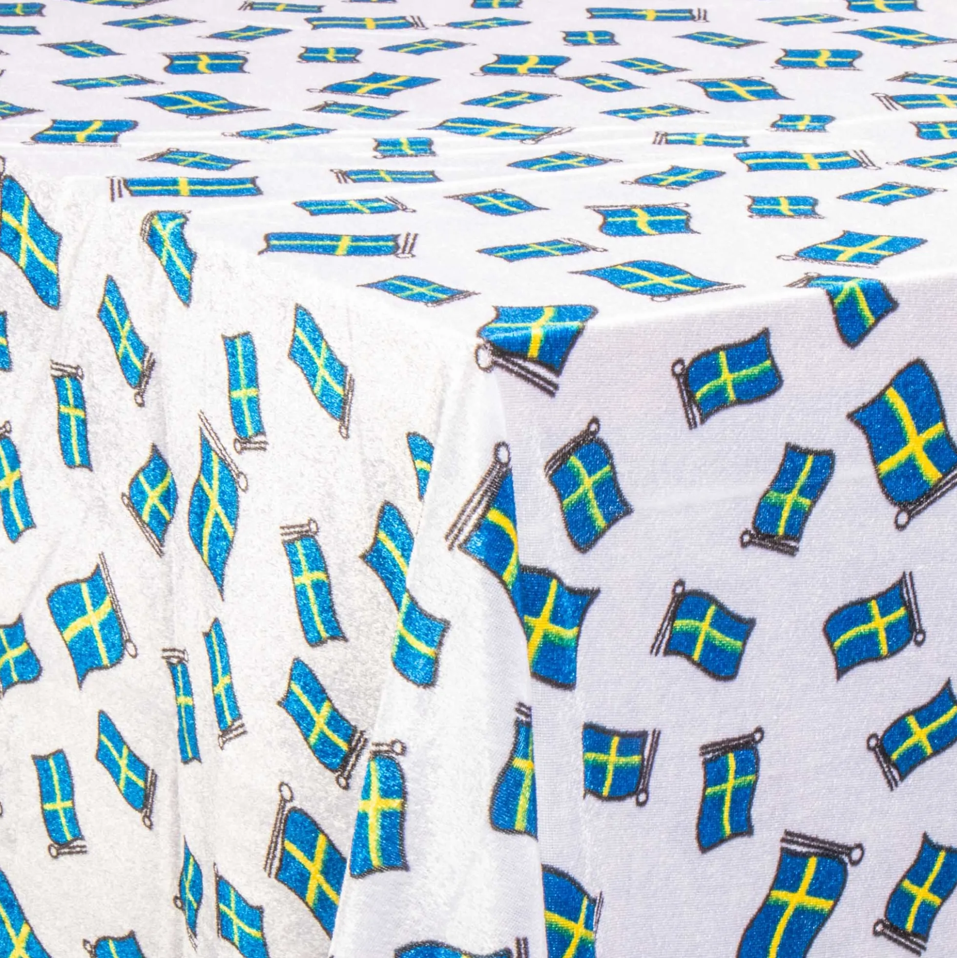 Fødselsdagsdug - Velour dug med svensk flag - 3 meter dug - Nervøs velour - Blødt velour stof til borddug - Pakke med 3 meter