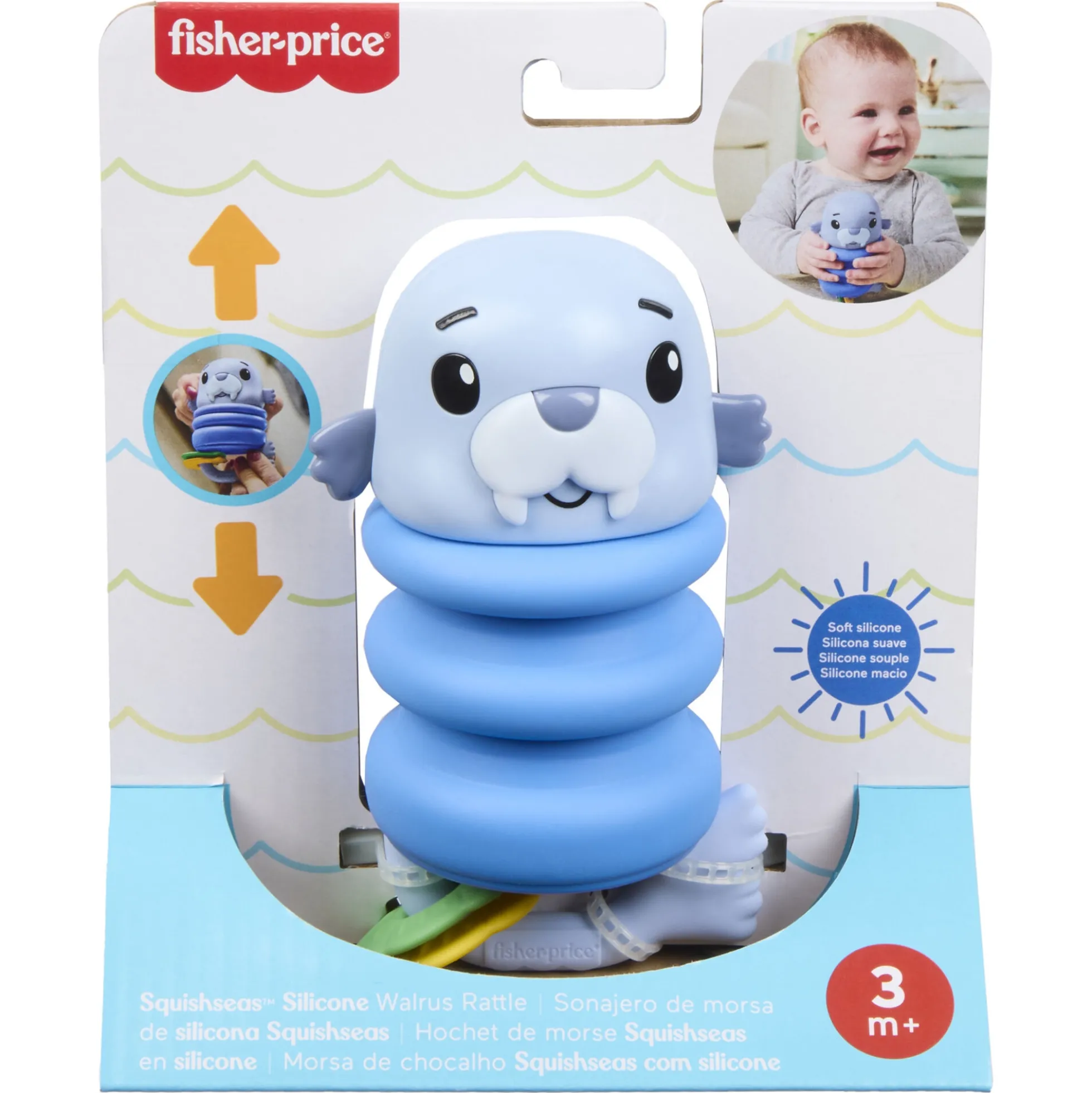 Fisher-Price 2-i-1 havdyrsrangle i silikone - Hvalros - 14,5 cm