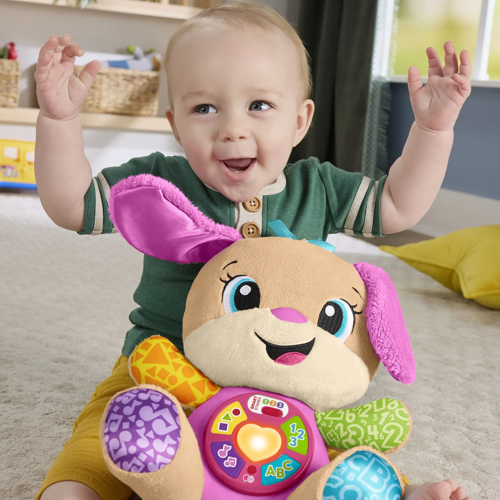 Fisher-Price Laugh & Learn Smart Stages søster hvalp musikbamse med 80+ lyde og sange - 30 cm